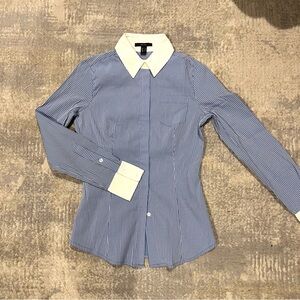 MNG Suit by Mango Blue and White Striped Shirt